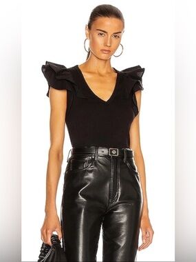 💋NWT💋 Veronica Beard Cathie Ruffle Sleeve Top, Size S, Black